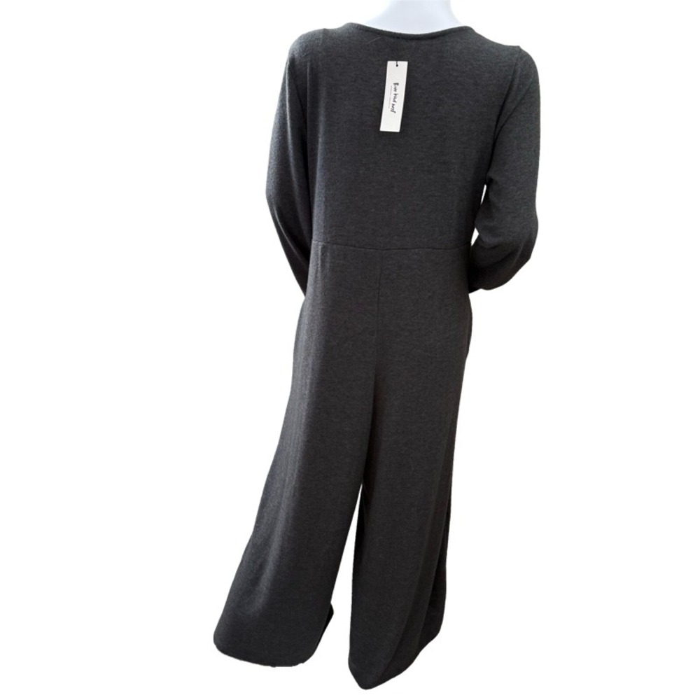 Three Bird Nest Charcoal Gray Wide-Leg Jumpsuit with Yellow Trim - Picture 3 of 11